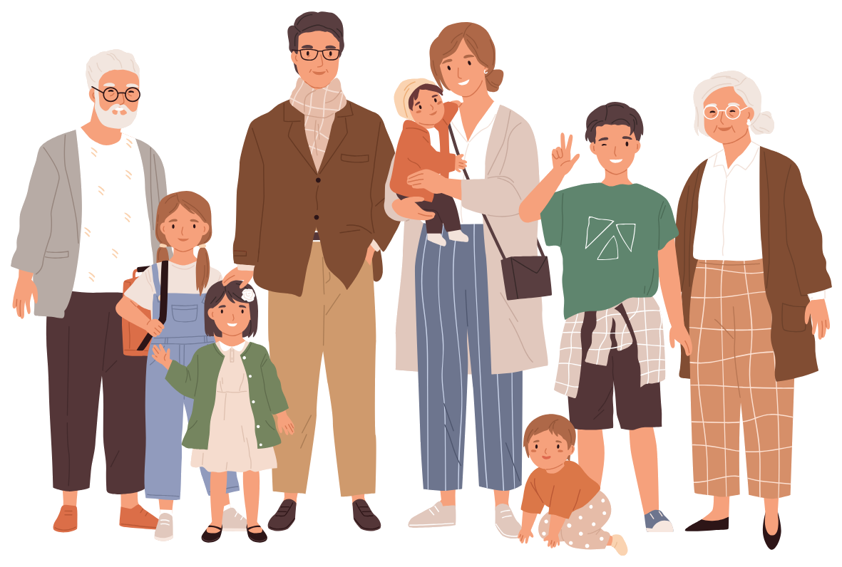 健診を受けるご家族のイラスト